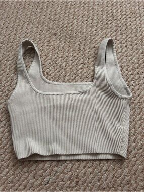 Aritzia Ribbed Square-Neck Crop Top - Beige